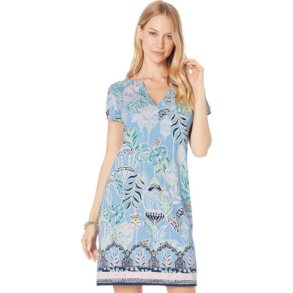 Lilly Pulitzer Sophileta V-Neck Shift Dress‎ Lantern Print Casual Comfy Blue M - Picture 1 of 6